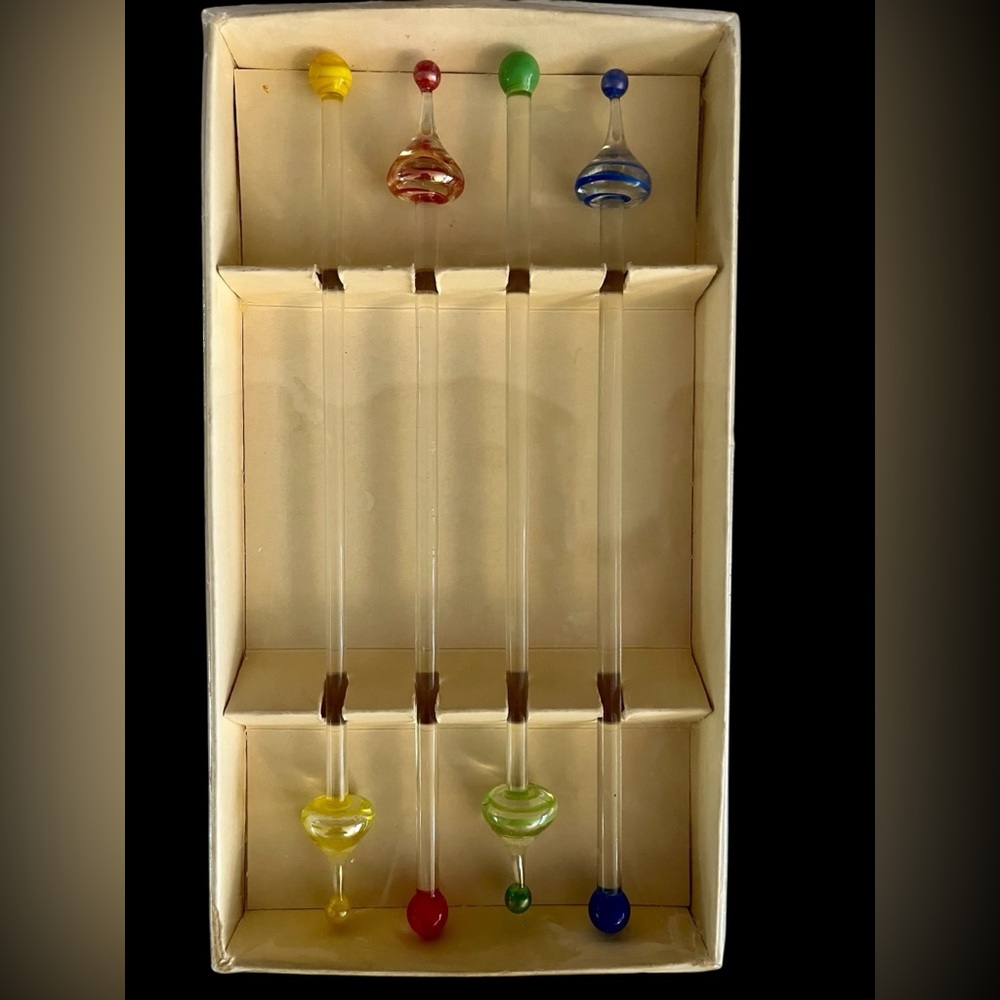 Set of Glass Stir Sticks with Colorful Accents
